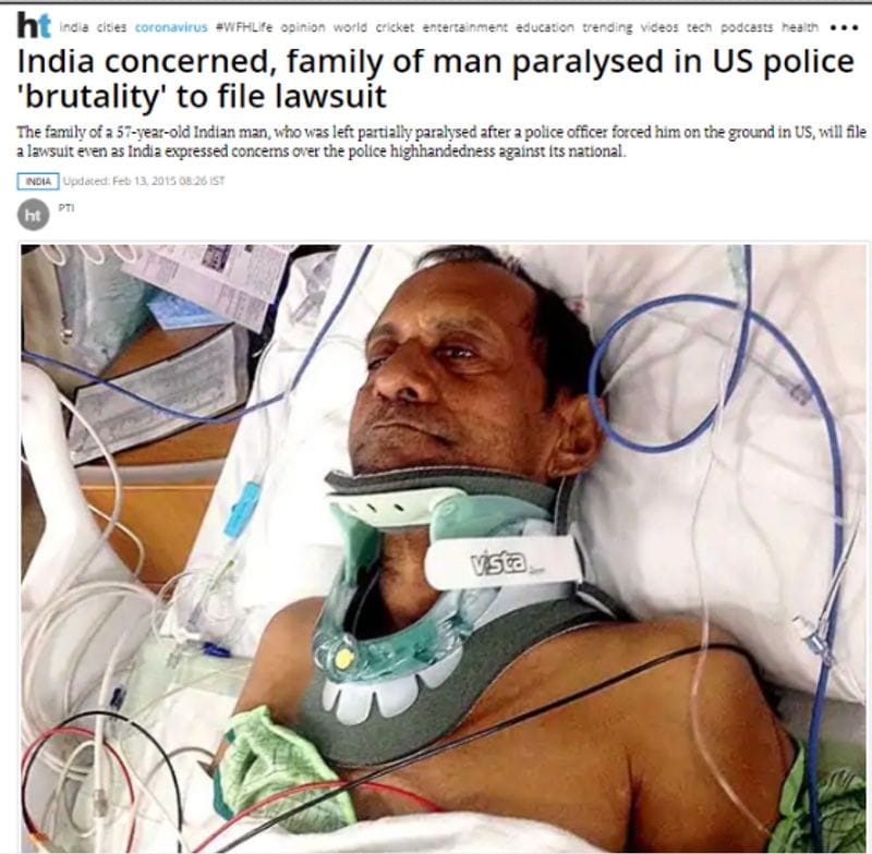 It showed an Indian man in Alabama, US, who was assaulted by police in February 2015. By the position of various items in the two images, such as the gown, the charts on the side table, the dips, etc., it is proof that the image of Irrfan is a morphed one.
