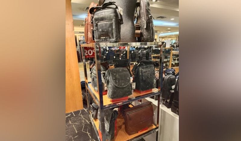 A stand of leather and faux leather items was found covered in mould after employees returned to the store in Malaysia after a two-month lockdown due to coronavirus.