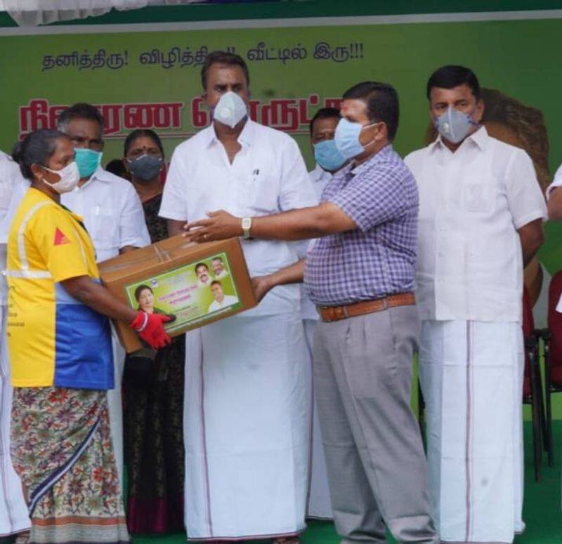 minister velumani gave 28 necessary things to 8 lakh families in covai