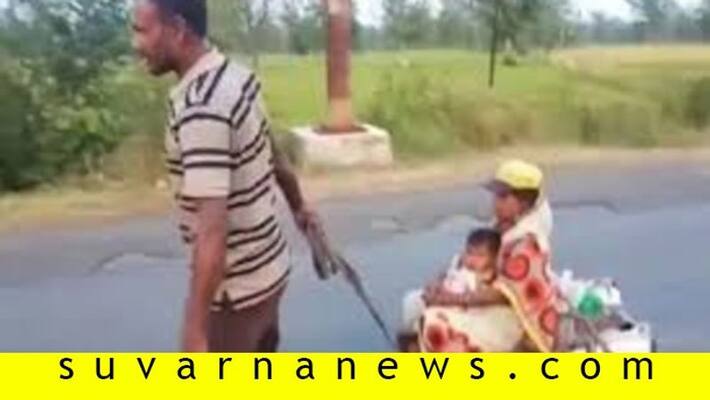 Migrant Worker Wheels Pregnant Wife Child On Makeshift Cart For 700 km Migrant Worker Wheels Pregnant Wife Child On Makeshift Cart For 700 km