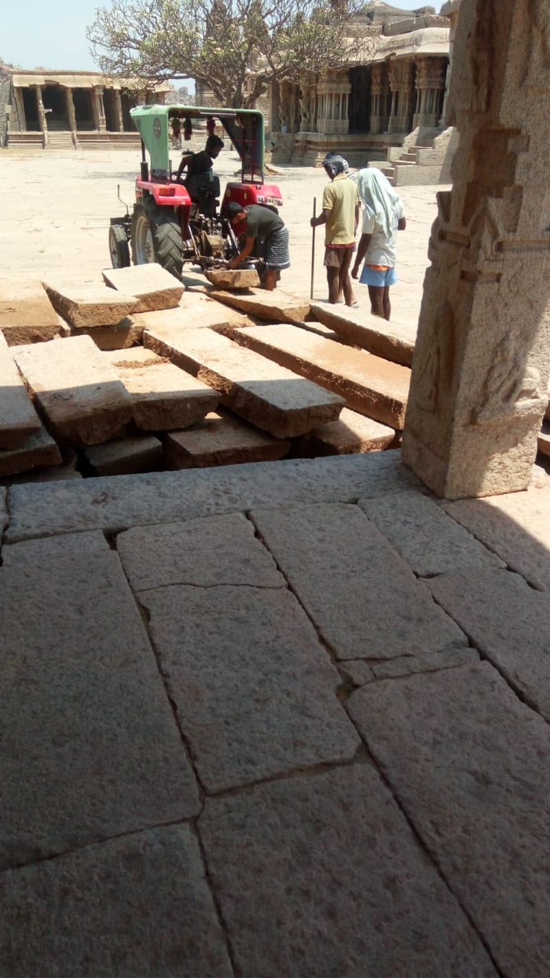 ಕಾಮಗಾರಿಗೆ ತುಂಗಭದ್ರಾ ನದಿಯಿಂದ ಅಕ್ರಮ ಮರಳು ಬಳಸುತ್ತಿರುವ ಆರೋಪ