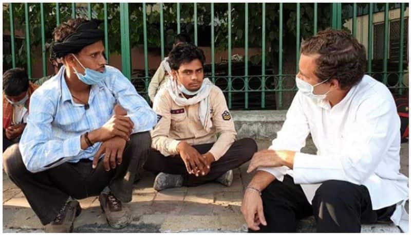 Rahul Gandhi meets stranded migrant workers in Delhi