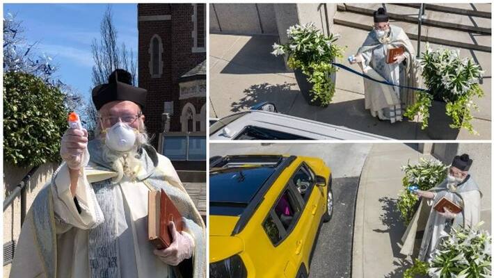Roman Catholic priest in the Detroit sprays holy water from squirt gun to maintain social distancing Roman Catholic priest in the Detroit sprays holy water from squirt gun to maintain social distancing