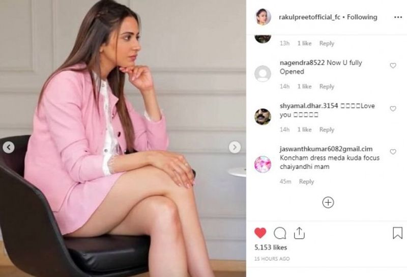 As soon as Rakul's pictures from her movie promotion event went up on social media, netizens started teaching her lessons on sitting posture. In the pictures, Rakul donned a white shirt, pink skirt along with a jacket by Pernia Qureshi.
