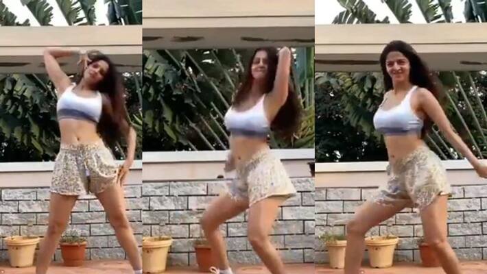 Actress vedhika Short Dress Hot Terrace Dance Going viral in social media Actress vedhika Short Dress Hot Terrace Dance Going viral in social media