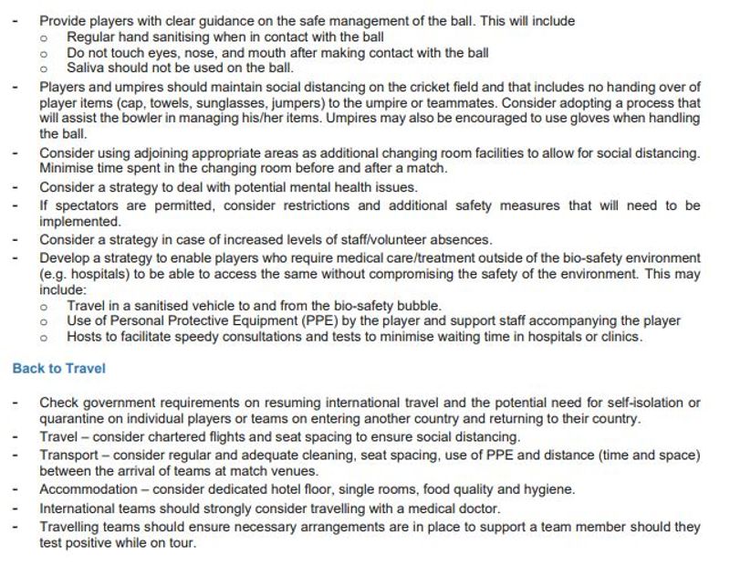 Coronavirus ICC dos donts to resume cricket 14 day isolation camp social distancing and more