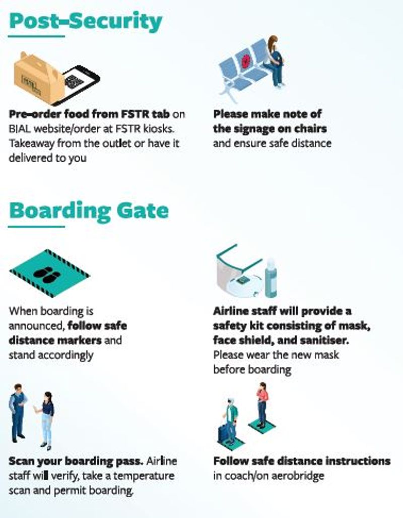 <p>At the Pre-Embarkation Security Check, the passenger will scan the boarding pass at a kiosk and put all belongings in the tray before going through the body scanner. Trays will be sanitised after every use. Under the new contactless process, body scanning will be done using Door Frame Metal Detectors (DFMD). Stamping of the boarding pass has been suspended, as directed by the DGCA.Hand sanitisers will be available before and after security check.<br />
</p>