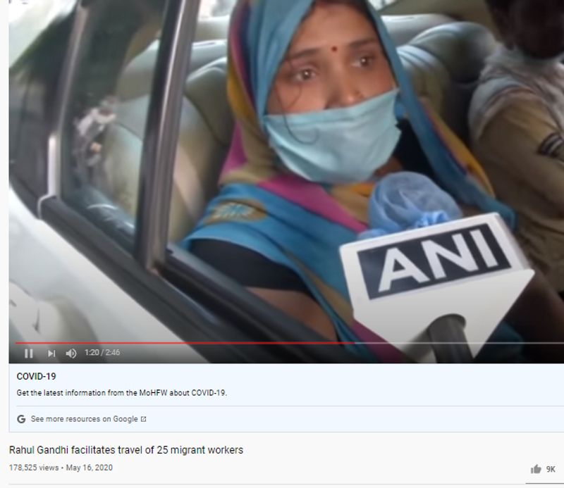 कुछ मजदूरों के बयान के हवाले से खबरों ने पुष्टि की कि गांधी और उनकी पार्टी के कार्यकर्ताओं ने प्रवासियों को उनके गृह घरों तक पहुंचाने के लिए वाहनों की व्यवस्था की। हमें “इंडिया टीवी” और “R9 TV” समेत कई संस्थानों की न्यूज क्लिप भी मिलीं। इन न्यूज क्लिप में भी वह महिला मौजूद है जो वायरल पोस्ट में है। इन वीडियोज में वह महिला एक दूसरे आदमी के साथ कार में बैठी दिख रही है। इन खबरों के मुताबिक, कांग्रेस कार्यकर्ताओं ने प्रवासी मजदूरों के इस समूह के लिए अलग वाहन की व्यवस्था की थी। 