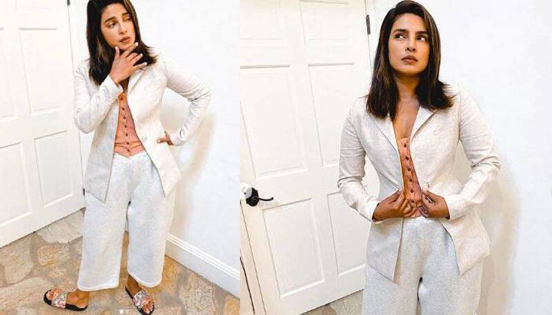 Priyanka Chopra in blazer and pyjamas