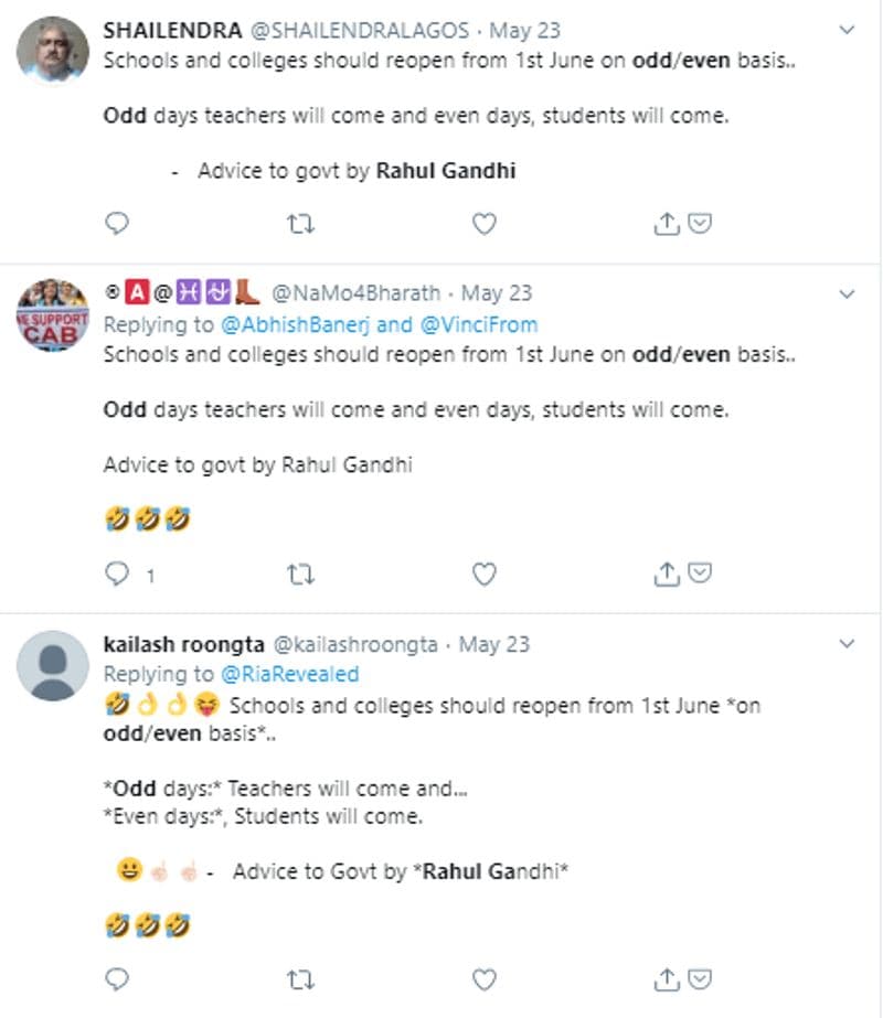 क्या दावा किया जा रहा है?
यह स्टेटमेंट अपने आप में एक मज़ाक है जिसे कुछ यूज़र्स ने गांधी का मज़ाक उड़ाने के लिए इस्तेमाल किया है। यूजर्स का दावा है कि गांधी ने लॉकडाउन में स्कूल खोलने की सलाह दी है।
