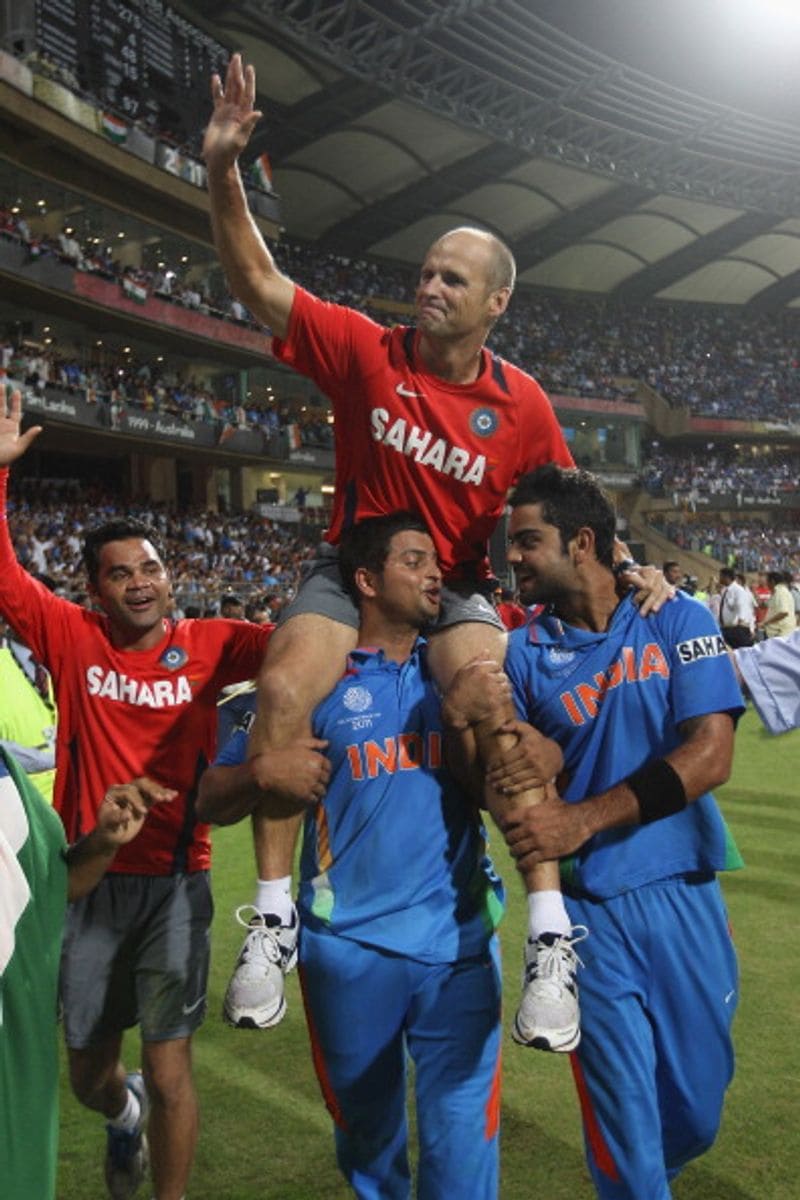 Suresh Raina and Virat Kohli carried Kirsten around the Mumbai's Wankhede Stadium after the World Cup 2011 final.