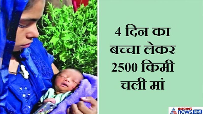यह तस्वीर मध्य प्रदेश से सामने आई थी। पश्चिम बंगाल के मालदा की खातून 2500 किमी का सफर पैदल करते दिखाई दी थीं। हैरानी की बात उनकी गोद में मासूम बच्चा था।