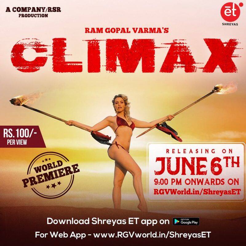 Ram gopal Varma Adult movie Climax Released on June 6th with special surprise on tomorrow