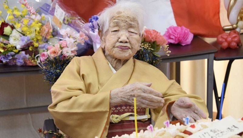 Tanaka is pictured in Fukuoka, southwestern Japan, on January 5, 2020, as a nursing home celebrates three days after her 117th birthday.