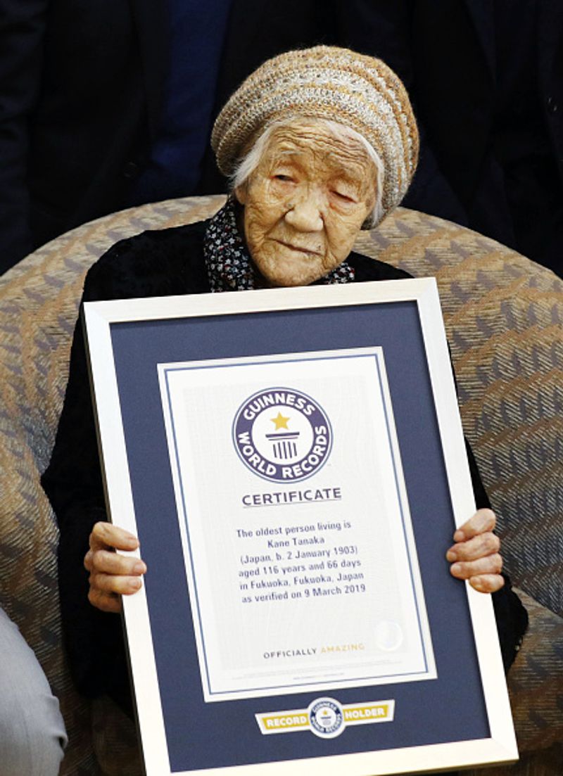 The Guinness World Records website said, “The oldest person ever to have lived is Jeanne Calment (France), who lived to be 122 years and 164 days, and the oldest man ever is Jiroemon Kimura (Japan), who was born on 19 April 1897 and passed away aged at the age of 116 years and 54 days on 12 June 2013. The oldest person living is Kane Tanaka (117 years) (Japan, born on January 2, 1903) who lives in Fukuoka, Japan.” Tanaka is seen here holding the Guinness World Record certificate, in 2019.