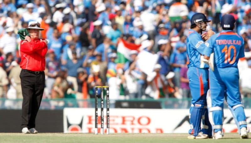 Gould had to overturn his decision after DRS was used by Tendulkar. At the time, Tendulkar was on 23 and it was the 11th over of the innings, bowled by off-spinner Ajmal.