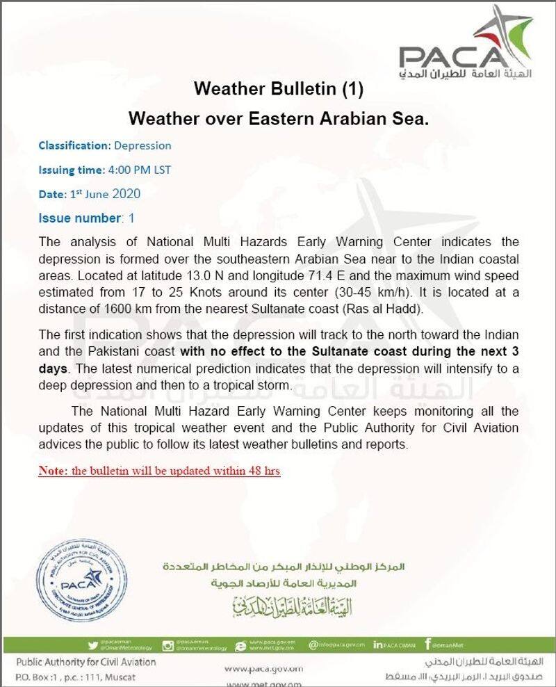 oman warned people to be alert due to new low pressure system in arabian sea