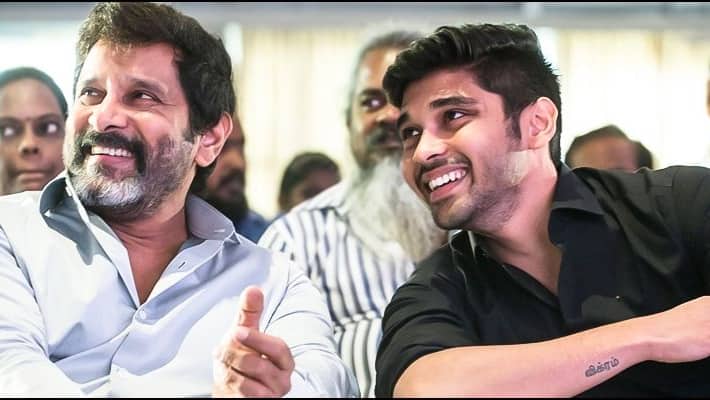 Actor Vikram and Him Son Dhurv going flight sudden problem in sky Actor Vikram and Him Son Dhurv going flight sudden problem in sky