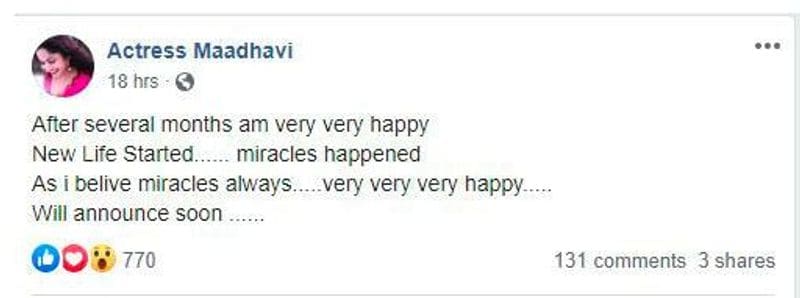 Madhavi Latha Intresting Facebook Post About Personal Life