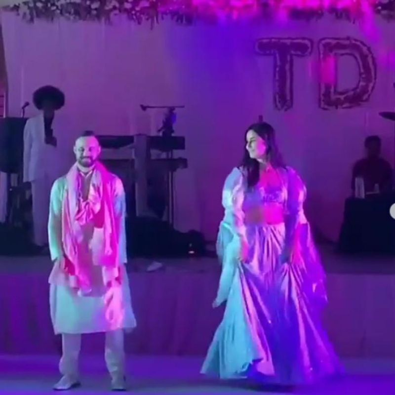 Kat is seen grooving to her hit dance song at her makeup artistβs wedding. She looked stunning in her blue lehenga.
