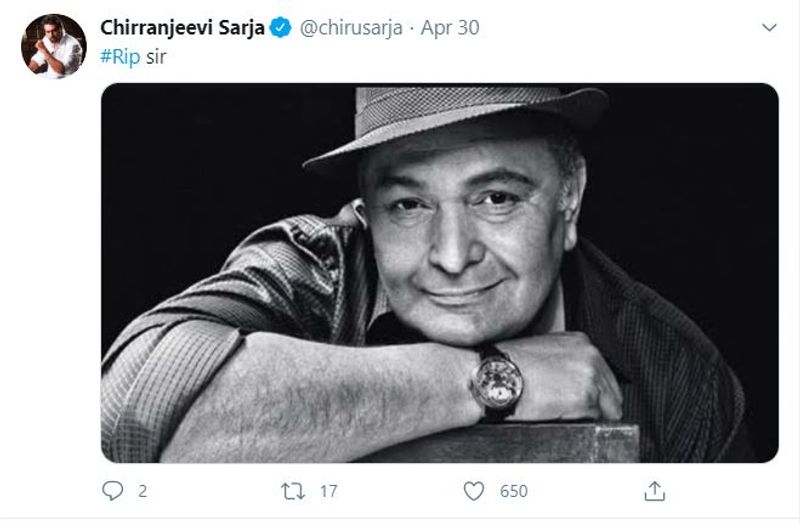 ಬಾಲಿವುಡ್ ನಟ ರಿಷಿ ಕಪೂರ್ ನಿಧನಕ್ಕೆ ಸಂತಾಪ ಸೂಚಿಸಿದ್ದರು.