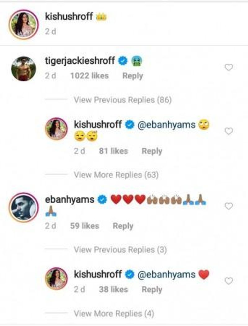 This is true, after watching her sister locking lips with her boyfriend, Tiger left a vomiting emoji while mocking their actions. To which, Krishna replied with eyes rolled over emoji.
