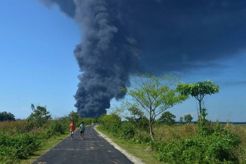 Assam Fire to the oil plant well at Tinsukia district Baghjan oil fields