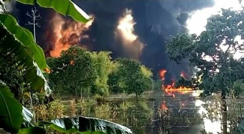 Assam Fire to the oil plant well at Tinsukia district Baghjan oil fields