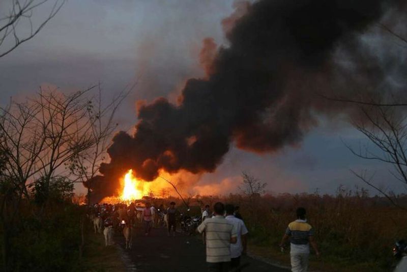 Assam Fire to the oil plant well at Tinsukia district Baghjan oil fields