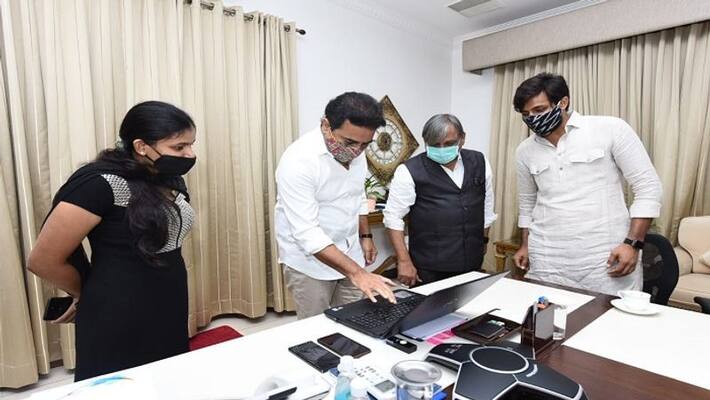 KTR unveils Telangana Thalli prayer song of Prayadarshi's dad KTR unveils Telangana Thalli prayer song of Prayadarshi's dad
