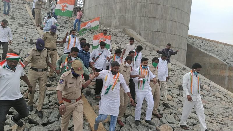 telangana jaladeeksha... congress leaders arrests
