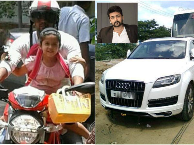 நடிகர் சூரிய Ducati Monster 796 பைக் வைத்துள்ளார். மேலும் Audi Q7, Audi A7 மற்றும் BMW Z4 ரக கார்களை பயன்படுத்தி வருகிறார்.
