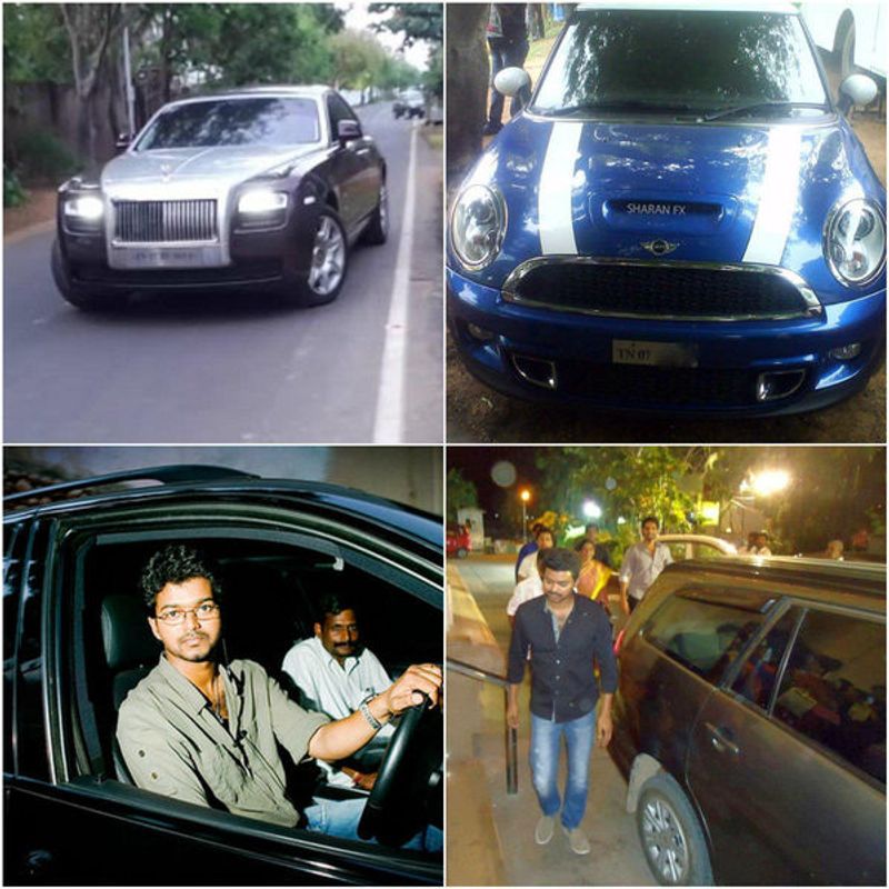 தளபதி விஜய், நடிகர் தனுஷை தொடர்ந்து தென்னிந்திய திரையுலகில் Rolls Royce Ghost கார் வைத்திருப்பவர்களின் ஒருவர். மேலும் BMW series 5, BMW X6, blue Mini Cooper, Audi 8 மற்றும் Toyota Innova ஆகிய கார்களும் வைத்துள்ளார்.