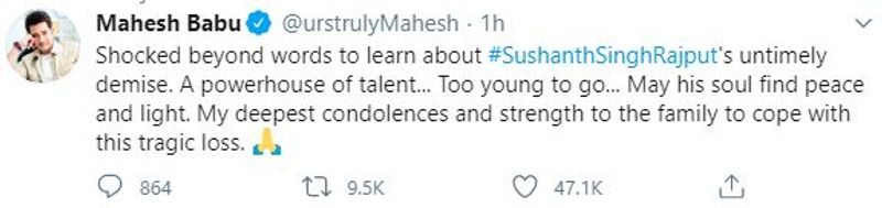 Tollywood mourns on untimely Sushant Singh Rajput demise