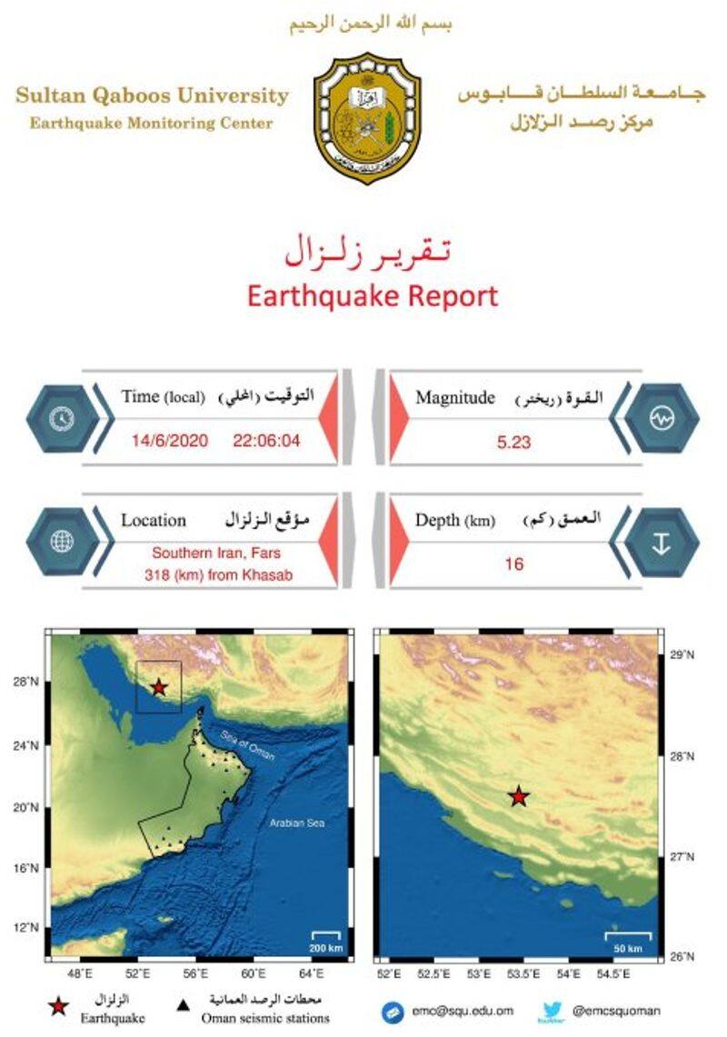 EARTHQUAKE REPORTED near Khasab in oman