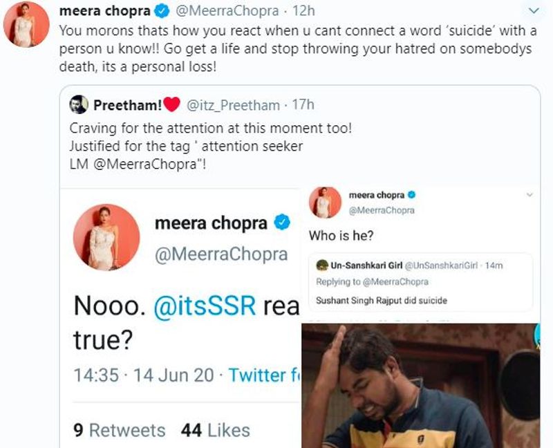Actress Meera Chopra offers Apology to Sushant Singh