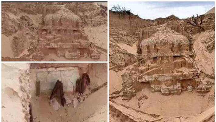 temple like structure was unearthed during sand mining in Penna river bed temple like structure was unearthed during sand mining in Penna river bed