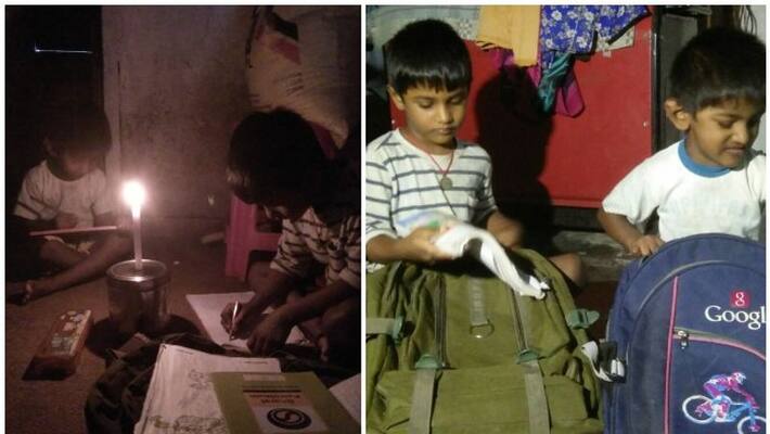two children have electricity for studying two children have electricity for studying