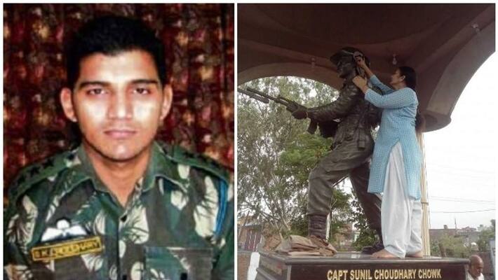 the mother who cleans the statue of martyred son captain chaudhary every year on his birthday the mother who cleans the statue of martyred son captain chaudhary every year on his birthday