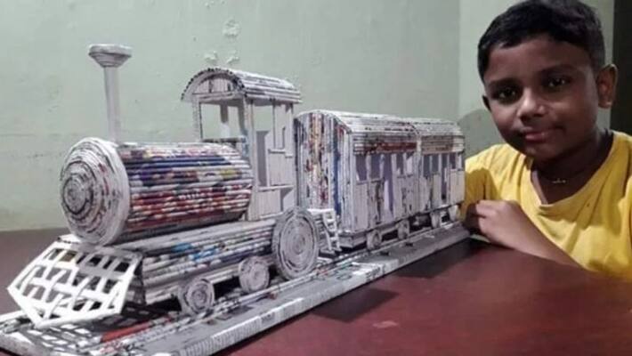 kerala boy creates train model using newspaper and glue kerala boy creates train model using newspaper and glue