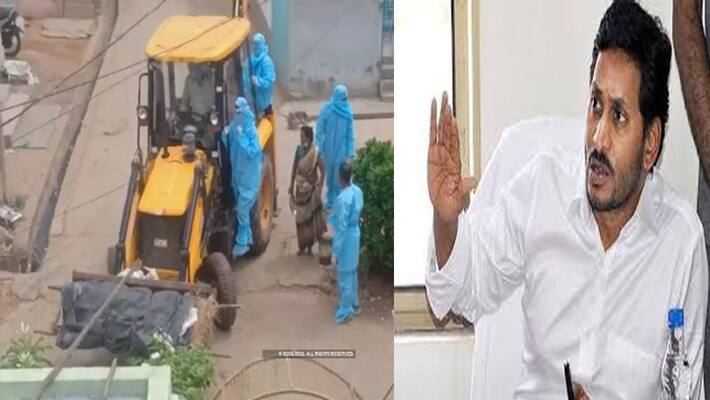 Covid19 dead body moved for cremation in JCB... two employees suspended Covid19 dead body moved for cremation in JCB... two employees suspended