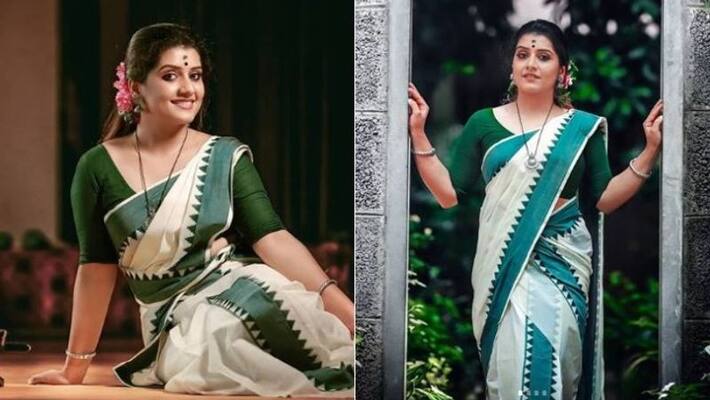 actress sarayu mohan shared her new photoshoot images on loveble green boarded kerala settumundu actress sarayu mohan shared her new photoshoot images on loveble green boarded kerala settumundu