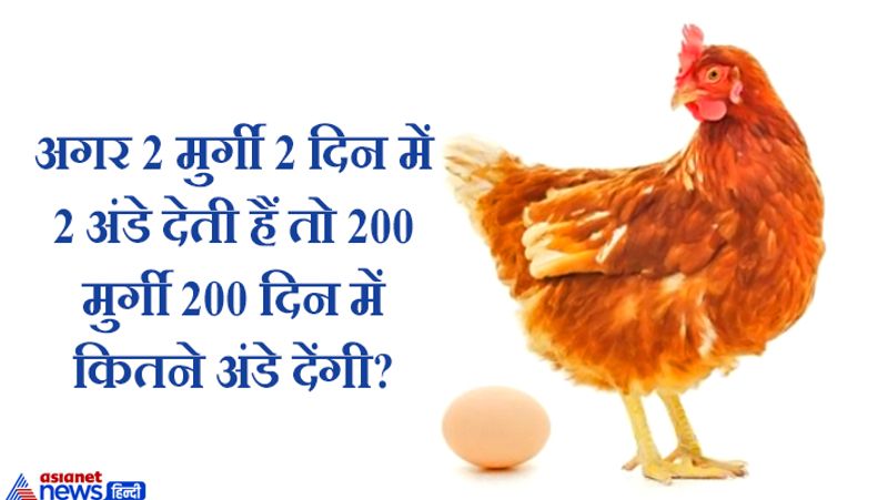 जवाब. 200 मुर्गी 200 दिन में 20,000 अंडे देंगी। 