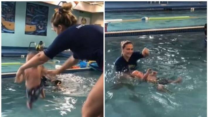 mother faces cyber attacks after sharing video of 8 month old son thrown into swimming pool for training mother faces cyber attacks after sharing video of 8 month old son thrown into swimming pool for training