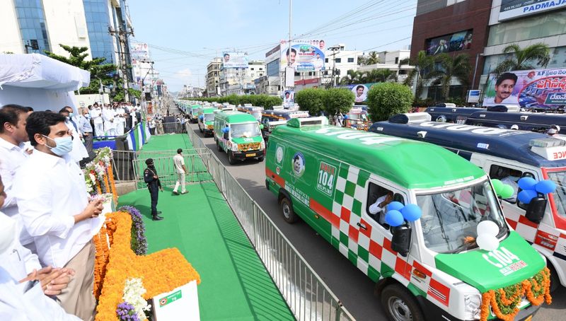 108, 104 వాహన పరేడ్ను తిలకిస్తున్న ముఖ్యమంత్రి జగన్