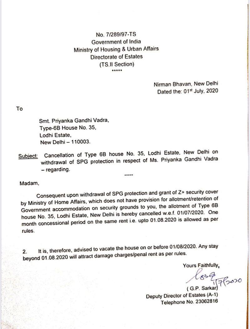 Priyanka Gandhi Vadra told to vacate official accommodation at New Delhi