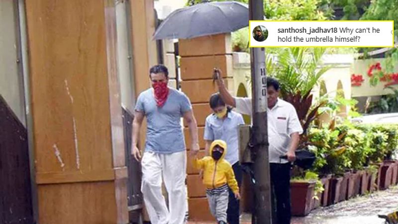 Saif Ali khan hanging Arround on mumbai road with Son Taimur ali khan in Rain See Photos KPY