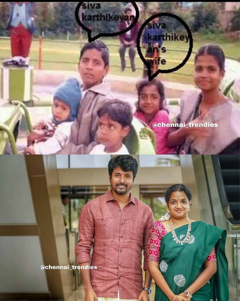 குட்டி பசங்களாக இருக்கும் போது சிவகார்த்திகேயன், ஆர்த்தி எடுத்துக்கொண்ட புகைப்படத்தையும், இப்போது தம்பதிகளாக இருக்கும் புகைப்படத்தையும் வைத்து எஸ்.கே. ரசிகர்கள் சோசியல் மீடியாவில் வைரலாக்கி வருகின்றனர். 