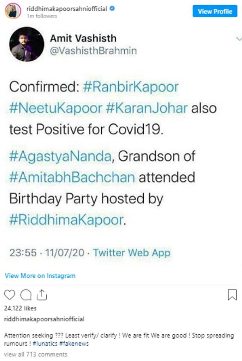 hema malini ranbir kapoor karan johar neetu singh are not corona positive amitabh bacchan abhishek covid positive kpt