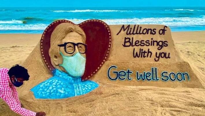 Sudarshan Pattnaik prays for Amitabh Bachchan by his sand art BAD Sudarshan Pattnaik prays for Amitabh Bachchan by his sand art BAD